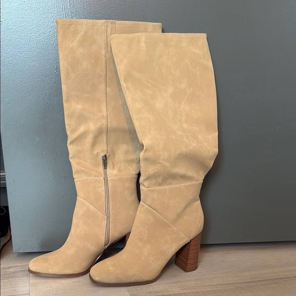 Tan Faux Suede Knee-High Women's Boots